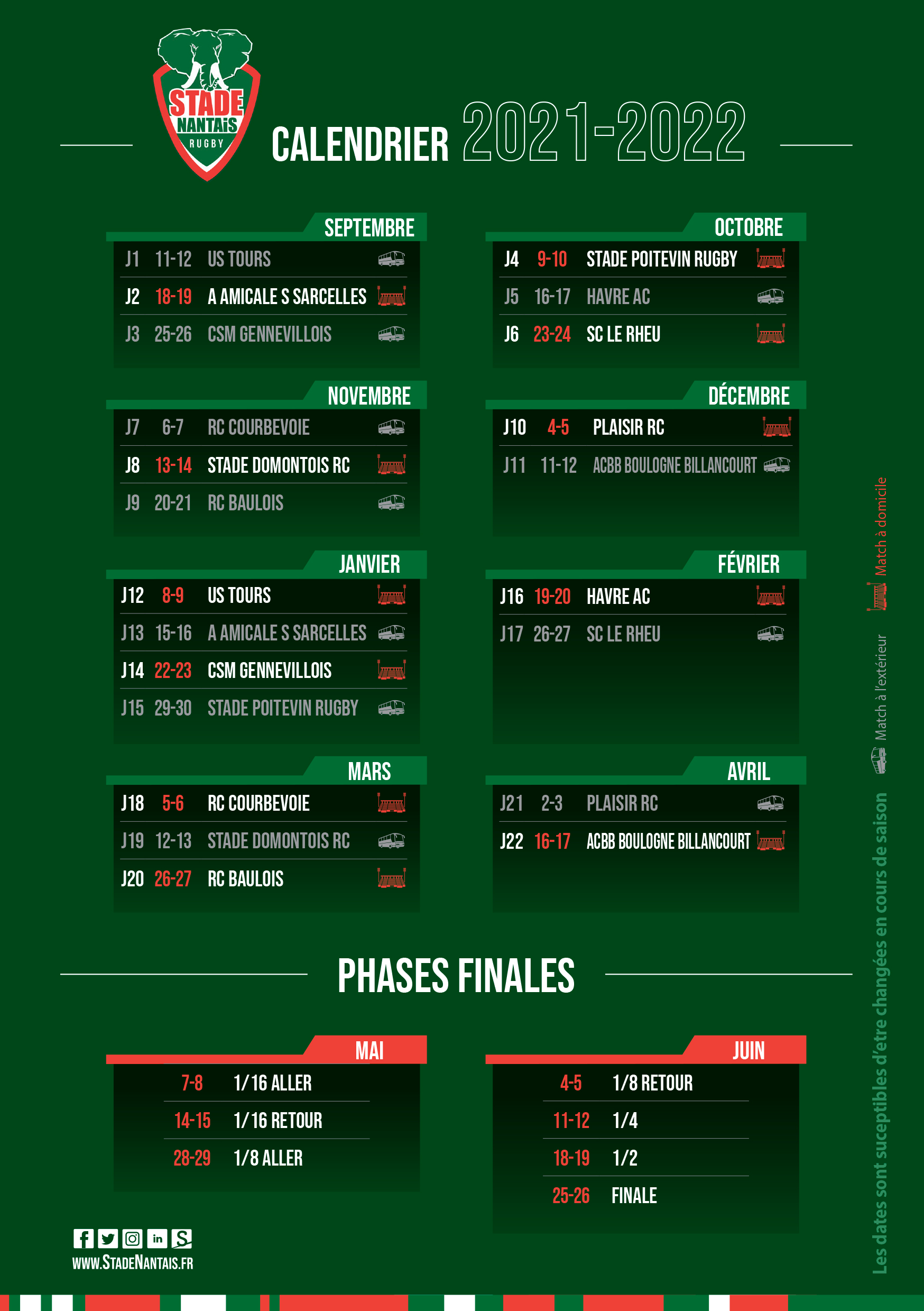 calendrier des rencontres rugby 2011